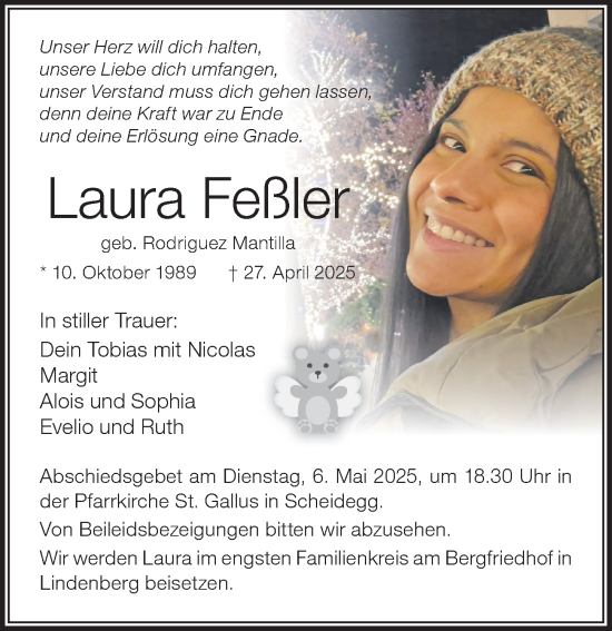 Traueranzeige von Laura Feßler von Der Westallgäuer