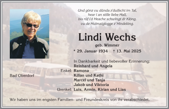 Traueranzeige von Lindi Wechs von Allgäuer Anzeigeblatt