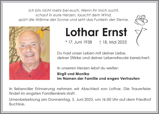 Traueranzeige von Lothar Ernst von Allgäuer Zeitung, Kaufbeuren/Buchloe