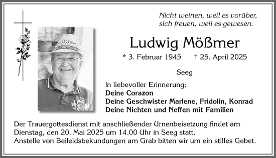 Traueranzeige von Ludwig Mößmer von Allgäuer Zeitung, Füssen