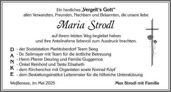 Traueranzeige von Maria Strodl von Allgäuer Zeitung, Füssen