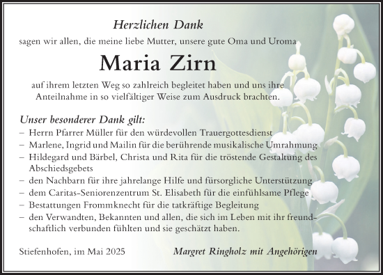 Traueranzeige von Maria Zirn von Der Westallgäuer
