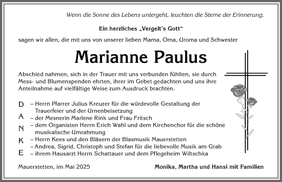 Traueranzeige von Marianne Paulus von Allgäuer Zeitung, Kaufbeuren/Buchloe