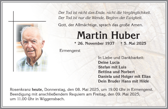 Traueranzeige von Martin Huber von Allgäuer Zeitung,Kempten