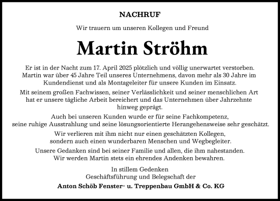 Traueranzeige von Martin Ströhm von Augsburger Allgemeine, Illertisser Zeitung
