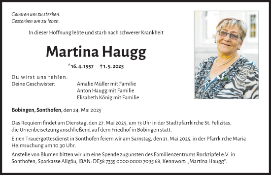 Traueranzeige von Martina Haugg von Augsburger Allgemeine