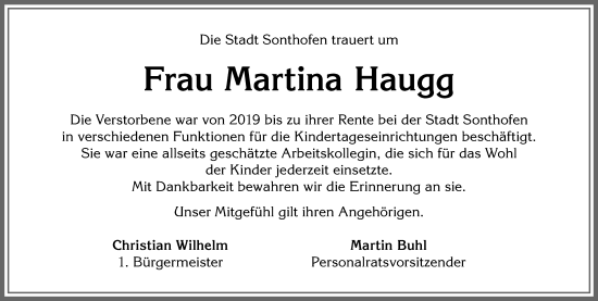 Traueranzeige von Martina Haugg von Allgäuer Anzeigeblatt