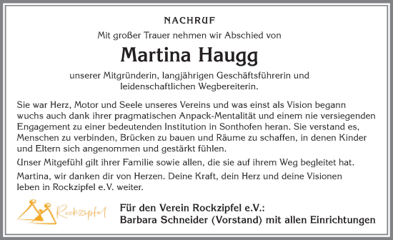 Traueranzeige von Martina Haugg von Allgäuer Anzeigeblatt