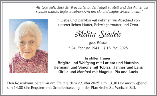 Traueranzeige von Melita Städele von Allgäuer Zeitung, Füssen
