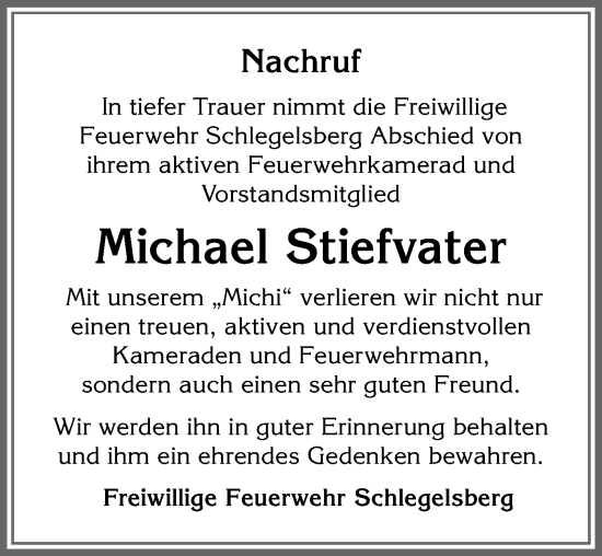 Traueranzeige von Michael Stiefvater von Memminger Zeitung