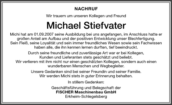 Traueranzeige von Michael Stiefvater von Memminger Zeitung