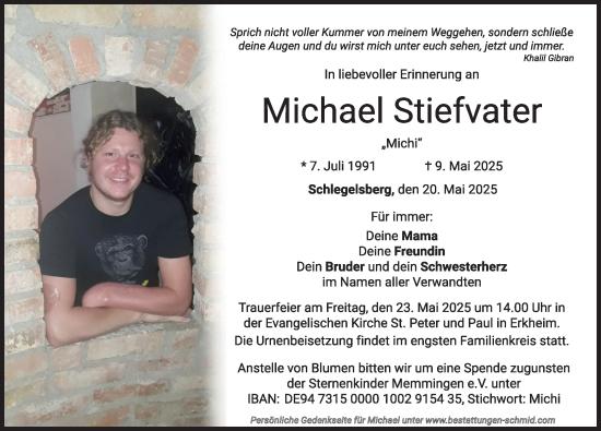 Traueranzeige von Michael Stiefvater von Memminger Zeitung