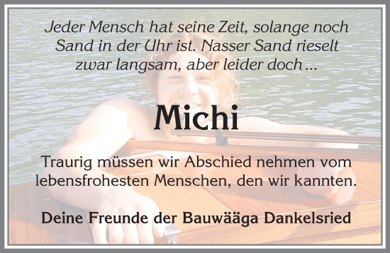 Traueranzeige von Michi  von Memminger Zeitung