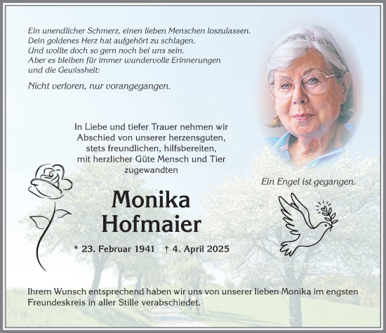 Traueranzeige von Monika Hofmaier von Allgäuer Anzeigeblatt