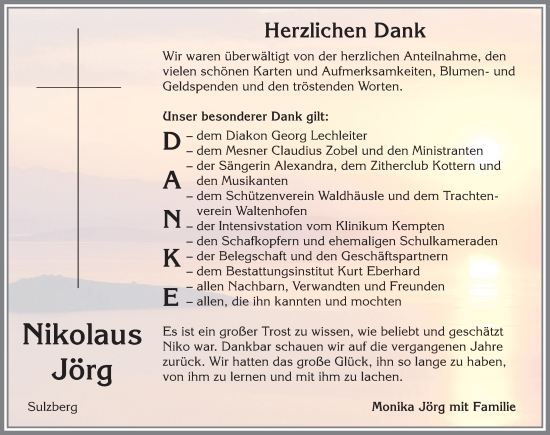 Traueranzeige von Nikolaus Jörg von Allgäuer Zeitung,Kempten