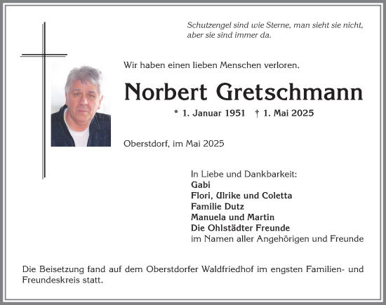 Traueranzeige von Norbert Gretschmann von Allgäuer Anzeigeblatt