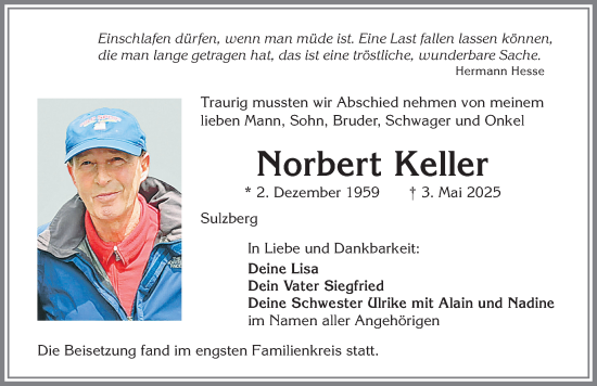 Traueranzeige von Norbert Keller von Allgäuer Zeitung,Kempten