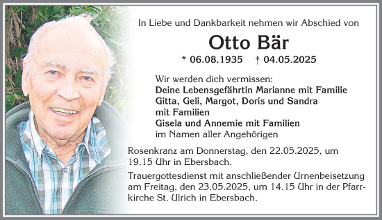 Traueranzeige von Otto Bär von Allgäuer Zeitung, Marktoberdorf