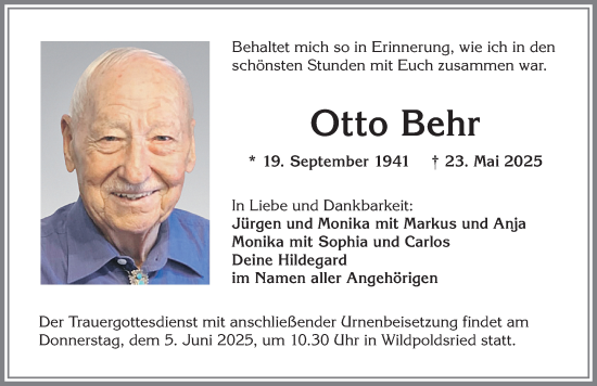 Traueranzeige von Otto Behr von Allgäuer Zeitung,Kempten