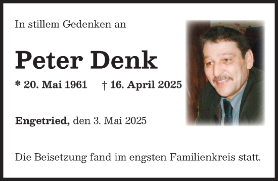 Traueranzeige von Peter Denk von Memminger Zeitung