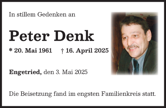Traueranzeige von Peter Denk von Memminger Zeitung
