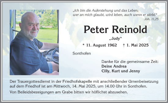 Traueranzeige von Peter Reinold von Allgäuer Anzeigeblatt