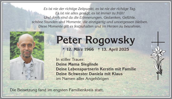 Traueranzeige von Peter Rogowsky von Allgäuer Anzeigeblatt