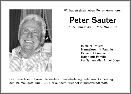 Traueranzeige von Peter Sauter von Allgäuer Anzeigeblatt