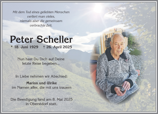 Traueranzeige von Peter Scheller von Allgäuer Anzeigeblatt