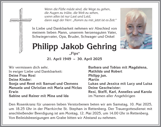 Traueranzeige von Philipp Jakob Gehring von Allgäuer Anzeigeblatt