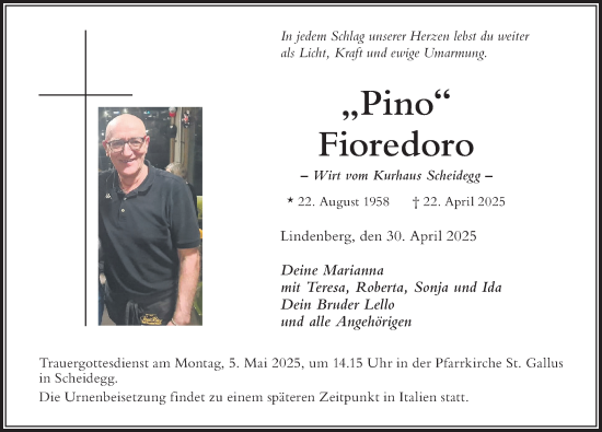Traueranzeige von Pino Fioredoro von Der Westallgäuer