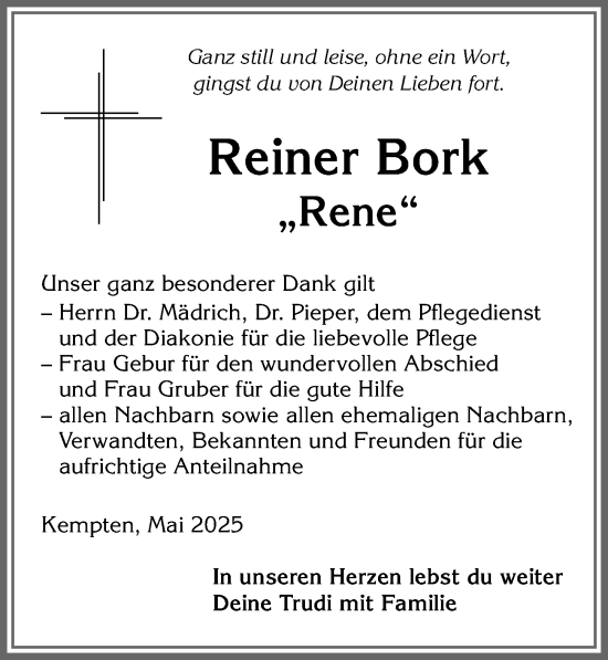 Traueranzeige von Reiner Bork von Allgäuer Zeitung,Kempten