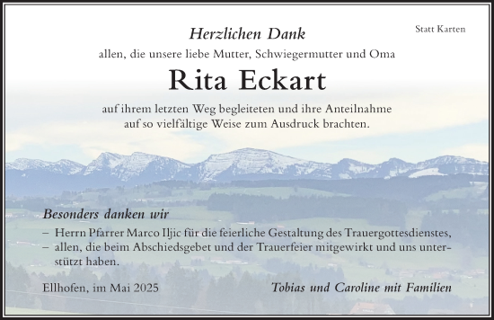 Traueranzeige von Rita Eckart von Der Westallgäuer