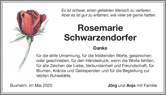 Traueranzeige von Rosemarie Schwarzendorfer von Memminger Zeitung