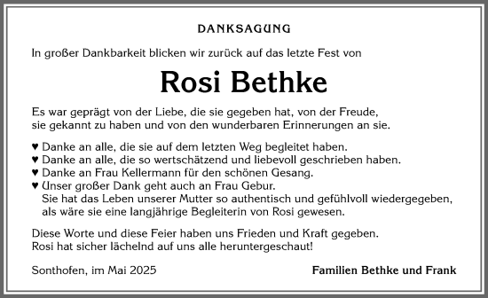 Traueranzeige von Rosi Bethke von Allgäuer Anzeigeblatt