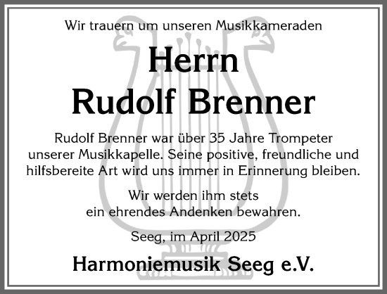 Traueranzeige von Rudolf Brenner von Allgäuer Zeitung, Füssen
