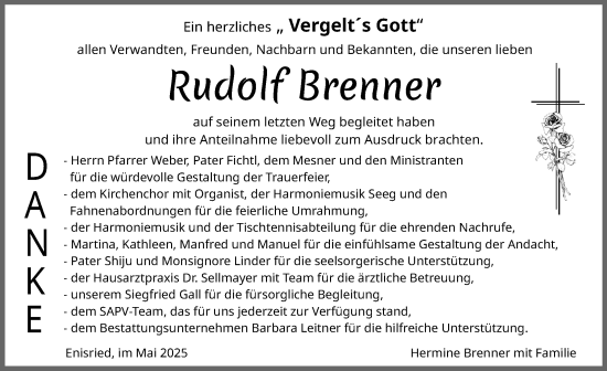 Traueranzeige von Rudolf Brenner von Allgäuer Zeitung, Marktoberdorf