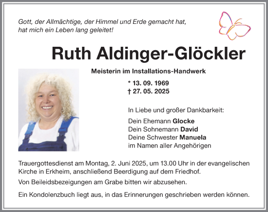 Traueranzeige von Ruth Aldinger-Glöckler von Augsburger Allgemeine, Mindelheimer Zeitung