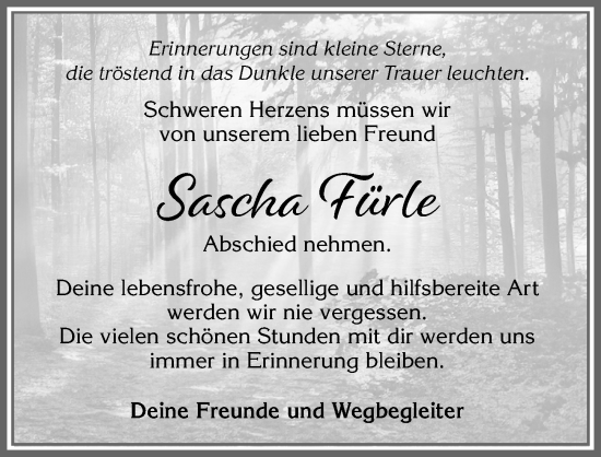 Traueranzeige von Sascha Fürle von Allgäuer Zeitung, Füssen