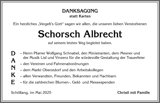 Traueranzeige von Schorsch Albrecht von Allgäuer Anzeigeblatt