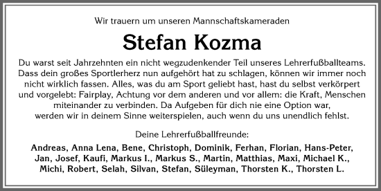 Traueranzeige von Stefan Kozma von Allgäuer Zeitung, Marktoberdorf