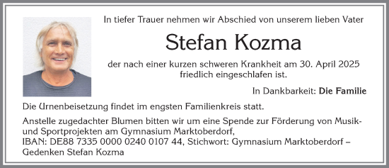 Traueranzeige von Stefan Kozma von Allgäuer Zeitung, Marktoberdorf