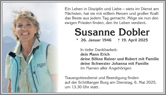 Traueranzeige von Susanne Dobler von Allgäuer Anzeigeblatt