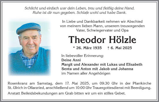 Traueranzeige von Theodor Hölzle von Memminger Zeitung