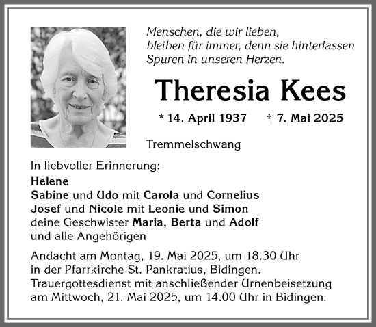 Traueranzeige von Theresia Kees von Allgäuer Zeitung, Marktoberdorf