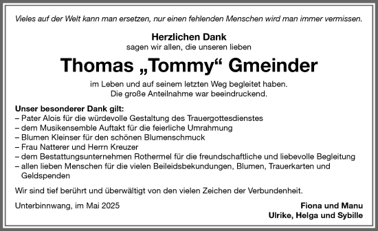 Traueranzeige von Thomas Gmeinder von Memminger Zeitung
