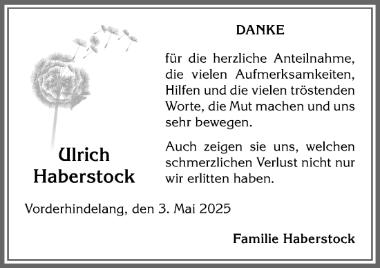 Traueranzeige von Ulrich Haberstock von Allgäuer Anzeigeblatt