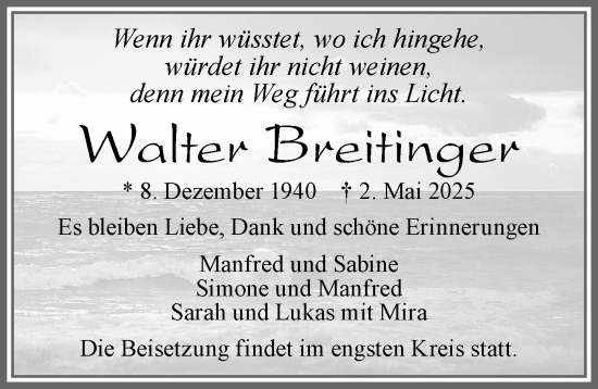 Traueranzeige von Walter Breitinger von Allgäuer Zeitung, Füssen