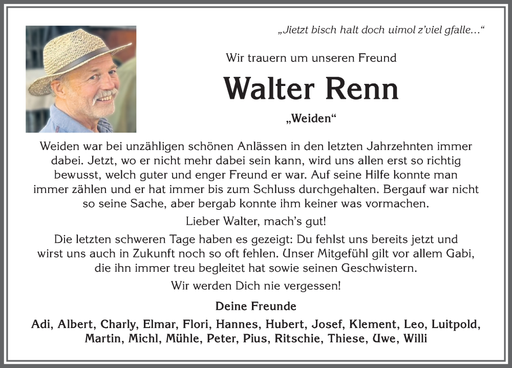  Traueranzeige für Walter Renn vom 28.05.2025 aus Allgäuer Anzeigeblatt