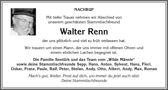 Traueranzeige von Walter Renn von Allgäuer Anzeigeblatt